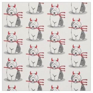 Naughty Devil Old English Sheepdog (Grey 1) Fabric
