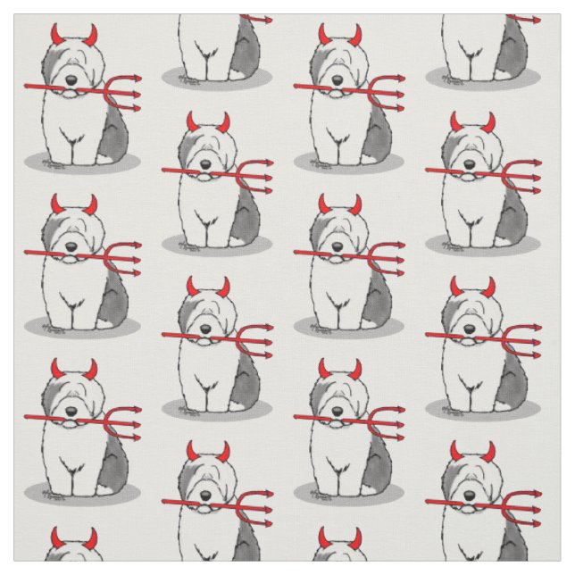 Naughty Devil Old English Sheepdog (Grey 1) Fabric (Swatch)