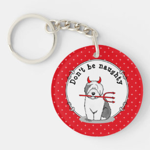 Naughty Devil Old English Sheepdog (Grey 1) Key Ring
