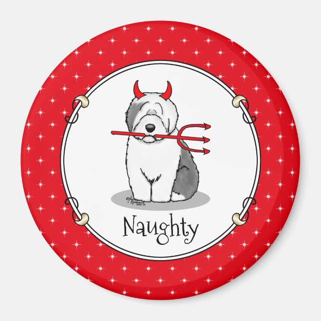 Naughty Devil Old English Sheepdog (Grey 1) Magnet (Front)