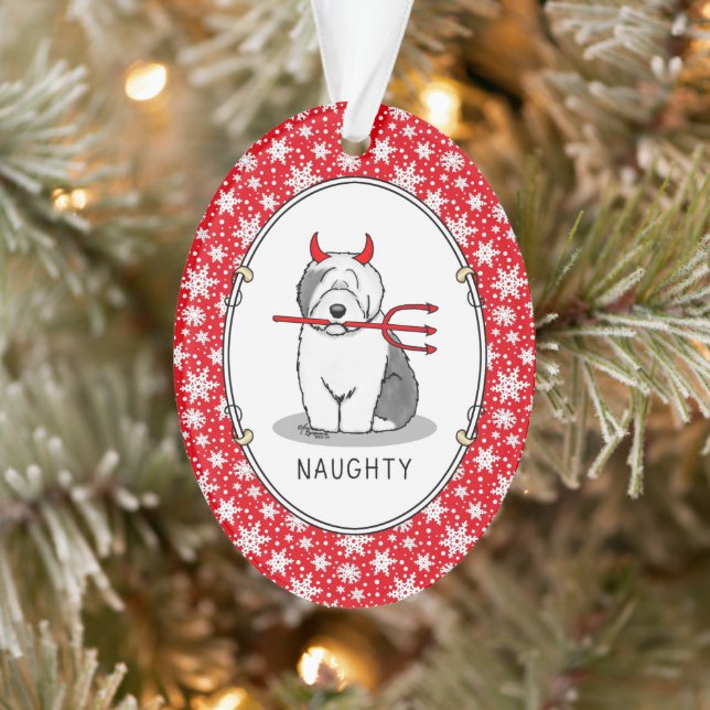 Naughty Devil Old English Sheepdog (Grey 1) Ornament (Tree)