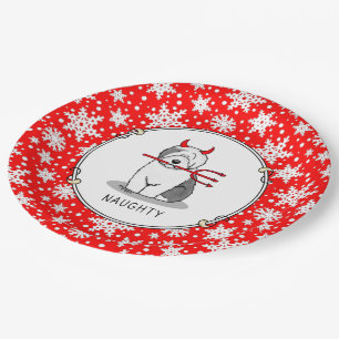 Naughty Devil Old English Sheepdog (Grey 1) Paper Plate