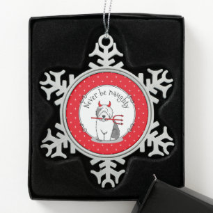 Naughty Devil Old English Sheepdog (Grey 1) Snowflake Pewter Christmas Ornament