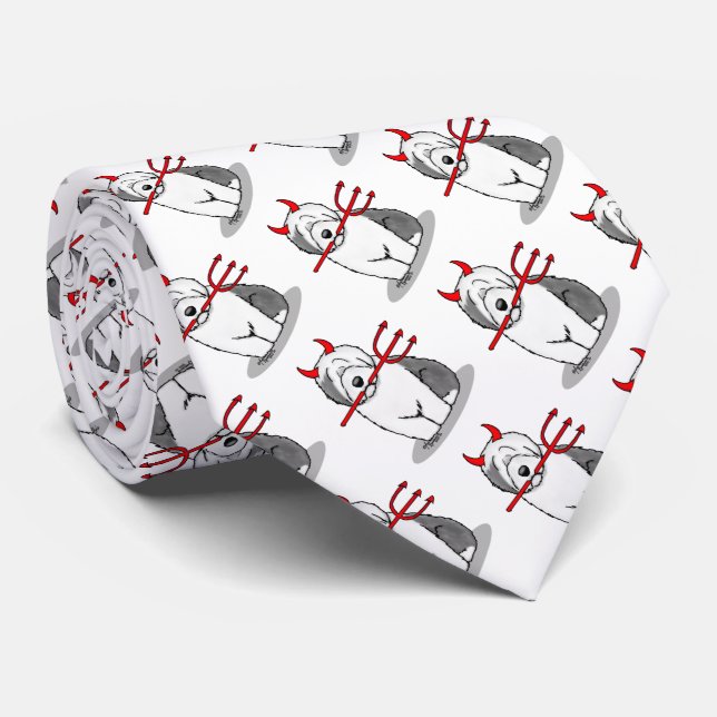 Naughty Devil Old English Sheepdog (Grey 1) Tie (Rolled)