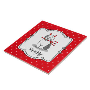 Naughty Devil Old English Sheepdog (Grey 1) Tile