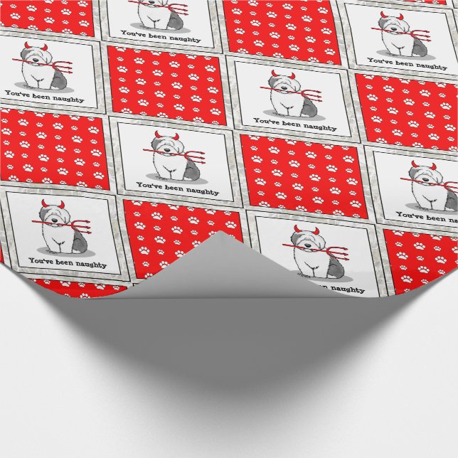 Naughty Devil Old English Sheepdog (Grey 1) Wrapping Paper (Corner)
