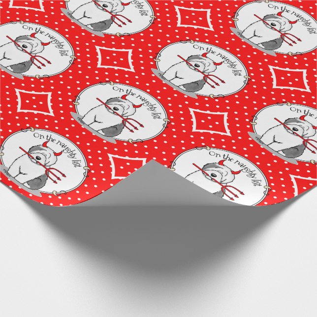 Naughty Devil Old English Sheepdog (Grey 1) Wrapping Paper (Corner)