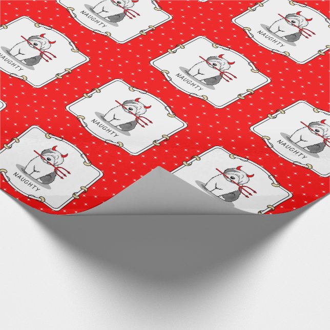 Naughty Devil Old English Sheepdog (Grey 1) Wrapping Paper (Corner)
