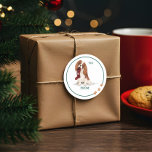 Naughty Dog Watercolor Cavalier Spaniel Stocking Classic Round Sticker<br><div class="desc">Cute and adorable Woofy Christmas to and from sticker featuring our hand-painted watercolor mischievous naughty cavalier king charles spaniel getting into the Christmas stocking. The Cavalier King Charles Spaniel is holding onto an empty red plaid chrisms stocking in its mouth. Personalised with you monogram initial on the Christmas stocking. This...</div>