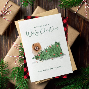 Naughty Dog Watercolor Chow Chow Knocked Tree Over Holiday Card