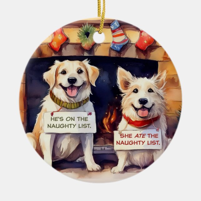 Naughty Dogs Christmas Ornament (Front)