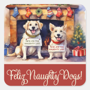 Naughty Dogs Christmas Paper Napkins Square Sticker