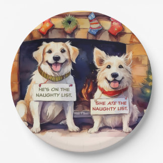 Naughty Dogs Christmas Paper Plates
