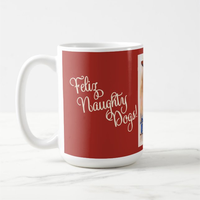 Naughty Dogs Red Christmas Mug (Left)