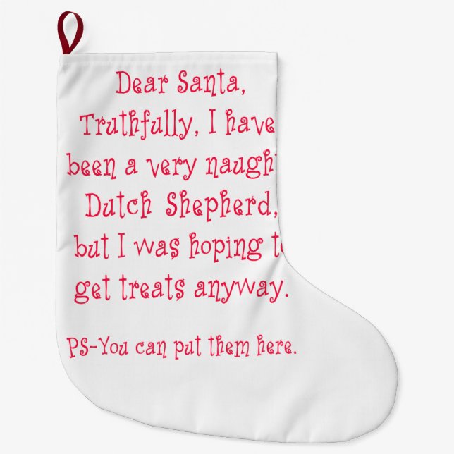 Naughty Dutch Shepherd Large Christmas Stocking (Front)