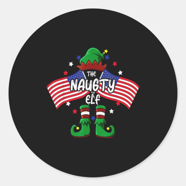 Naughty Elf Patriotic Christmas  Classic Round Sticker (Front)