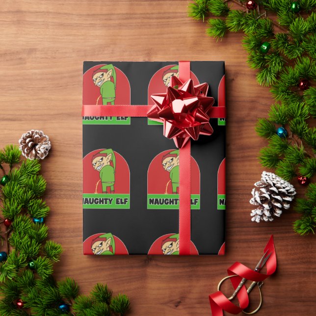 NAUGHTY ELF peeing CHRISTMAS WRAPPING PAPER (Holiday Gift)