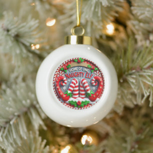 Naughty Elf Shenanigans" - Playful Christmas  Ceramic Ball Christmas Ornament