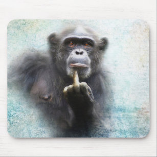 Naughty Funny Chimpanzee Middle Finger Flip Bird Mouse Mat