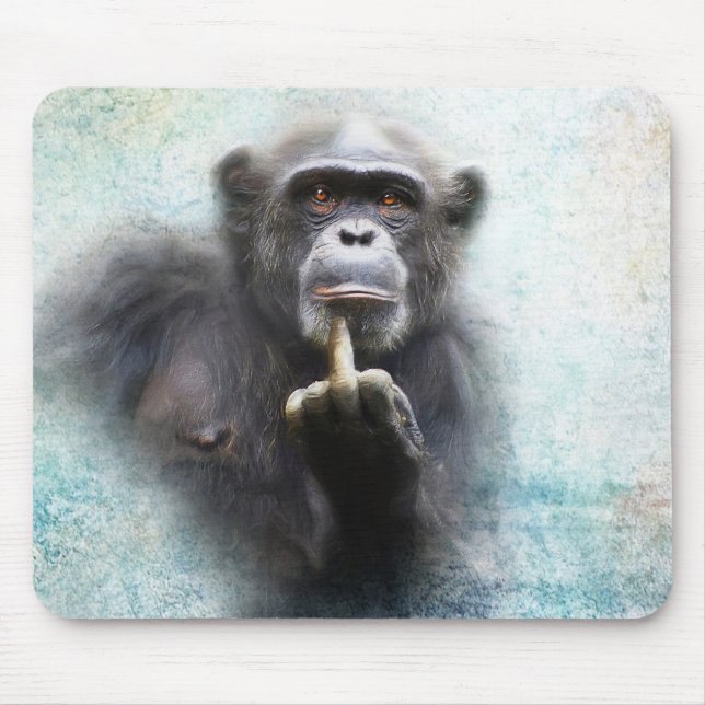 Naughty Funny Chimpanzee Middle Finger Flip Bird Mouse Mat (Front)