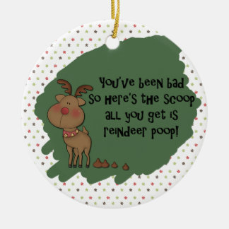 Naughty Funny Christmas Reindeer Poop Gift Saying Ceramic Tree Decoration