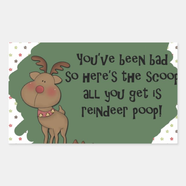 Naughty Funny Christmas Reindeer Poop Gift Saying Rectangular Sticker (Front)