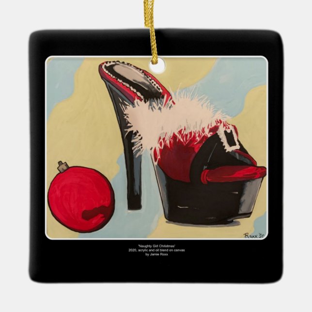 Naughty Girl Christmas 2020 Painting on a Ceramic Ornament (Front)