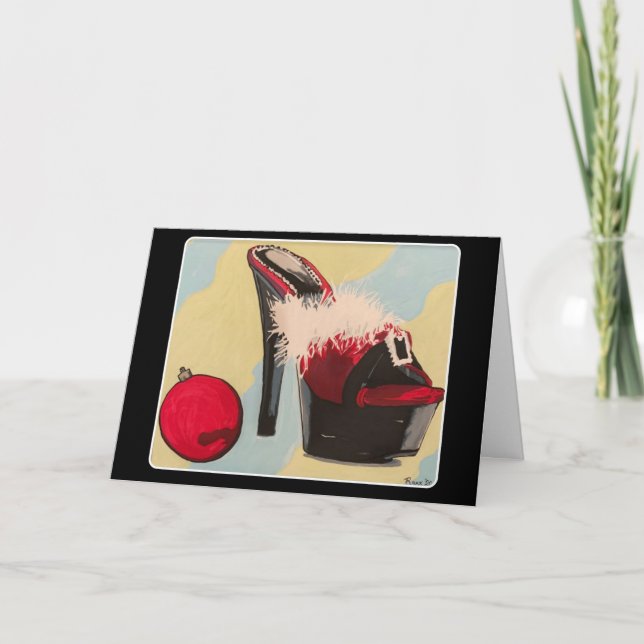 Naughty Girl Christmas 2020 Painting on a Holiday Card (Front)