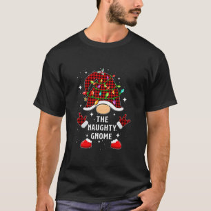 Naughty Gnome Family Buffalo Plaid Christmas Light T-Shirt