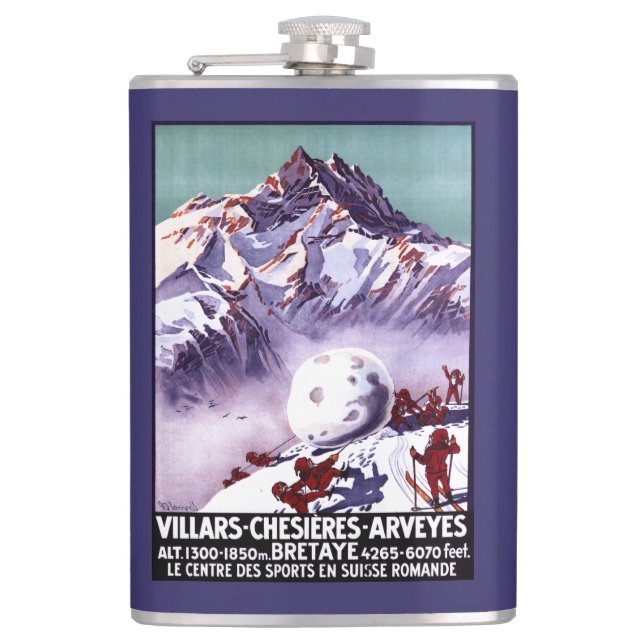 Naughty Gnomes Making Giant Snowball Poster Hip Flask (Front)