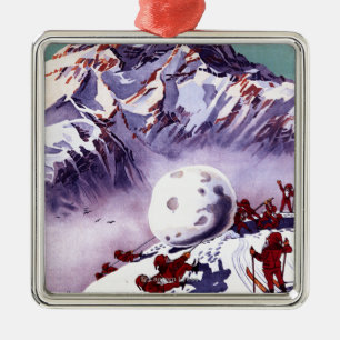 Naughty Gnomes Making Giant Snowball Poster Metal Tree Decoration
