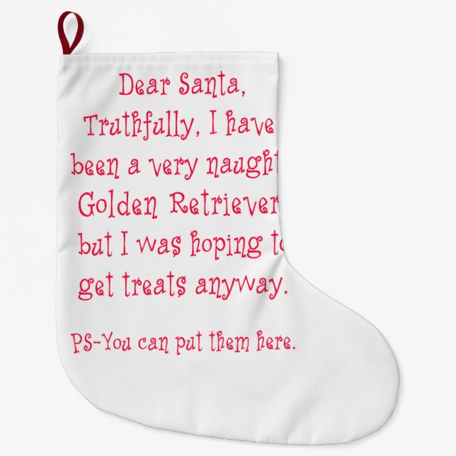 Naughty Golden Retriever Large Christmas Stocking (Front)