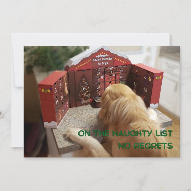 Naughty Golden Retriever No Regrets Christmas Card (Front)
