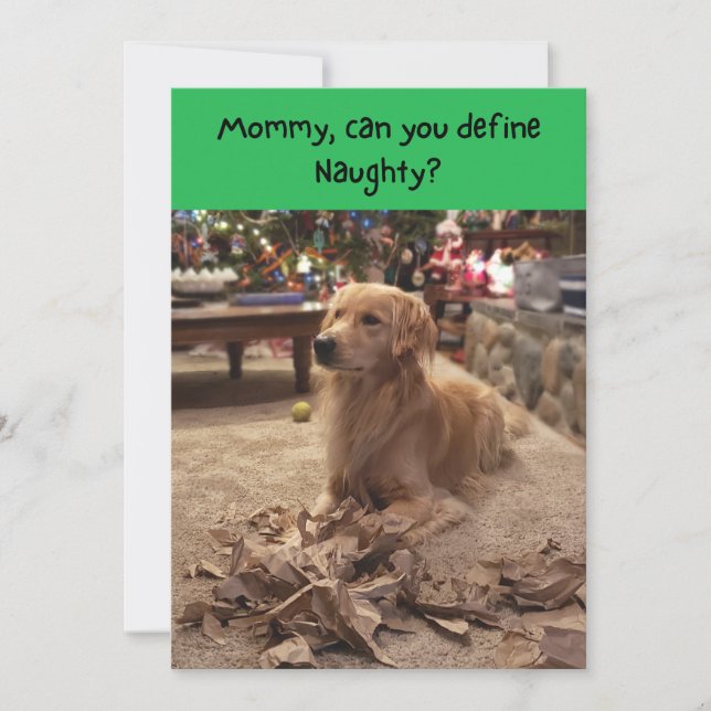 Naughty Golden Retriever Shredding Paper Christmas Holiday Card (Front)