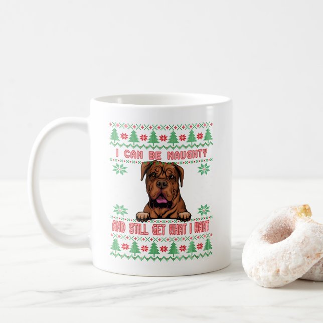 Naughty Great Dane Ugly Christmas Sweater Coffee Mug (With Donut)