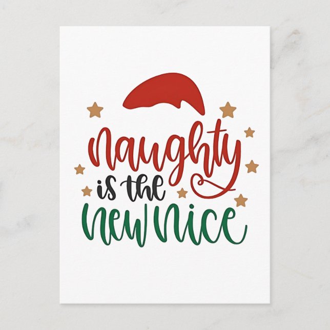 Naughty is The New Nice Funny Christmas Santa Invitation Postcard (Front)