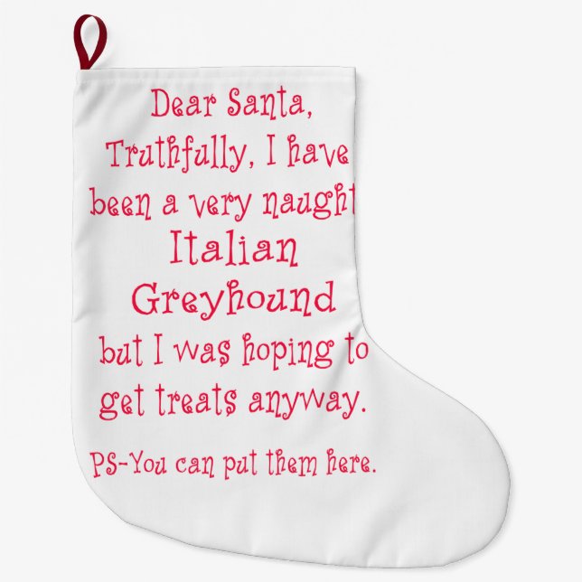 Naughty Italian Greyhound Large Christmas Stocking (Front)