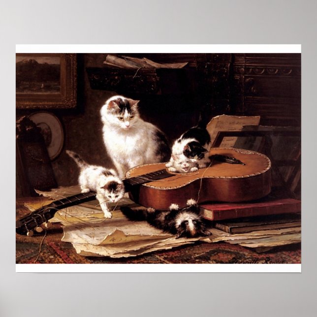 Naughty kittens playing guitar poster (Front)