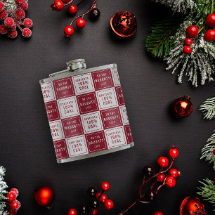 Naughty List 100% Coal   Red & White Funny Holiday Hip Flask