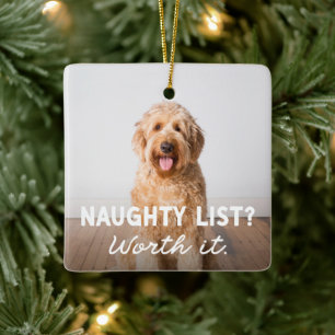 Naughty list cute fun two photo pet ceramic ornament