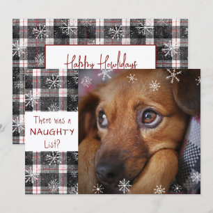 Naughty List Dog Photo Black Plaid HAPPY HOWLIDAYS Holiday Card