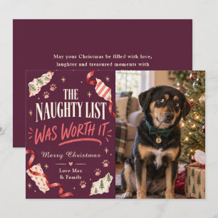 Naughty List Funny Dog Christmas Photo Holiday Card