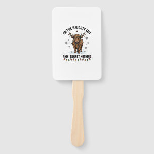 Naughty List Highland Cow Christmas Engraving Desi Hand Fan