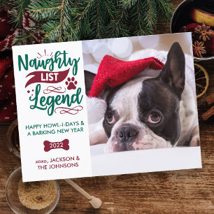 Naughty List Legend Personalised Pet Dog Photo Holiday Postcard