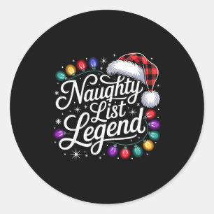 Naughty List Legend Xmas Lights Buffalo Plaid Red  Classic Round Sticker