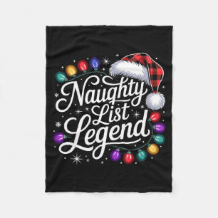 Naughty List Legend Xmas Lights Buffalo Plaid Red  Fleece Blanket