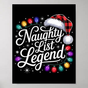 Naughty List Legend Xmas Lights Buffalo Plaid Red  Poster