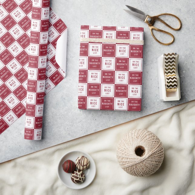 Naughty List & Nice List | Red Holiday Chequered Wrapping Paper (Crafts)