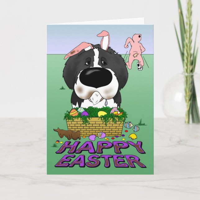 Naughty Newfie (Landseer) Happy Easter Holiday Card (Front)