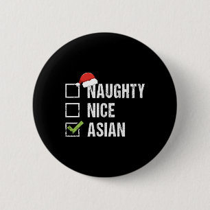Naughty Nice Asian Asia Santa Hat Christmas Gift 6 Cm Round Badge